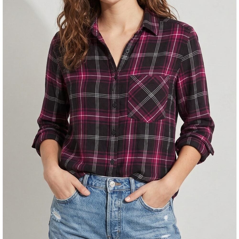 BLL beach lunch lounge Womens Button Front Small Purple Plaid - Picture 1 of 8